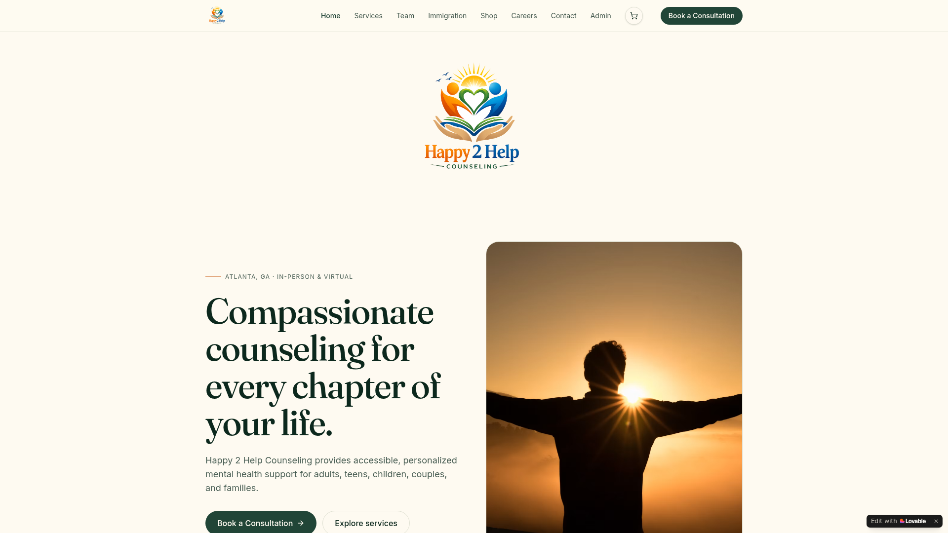 Happy 2 Help Counseling website preview